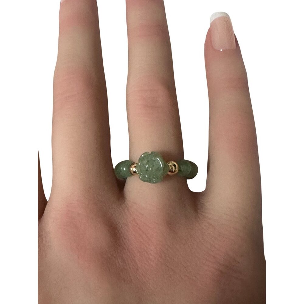 Aventurine Flower Gemstone Beads Stretch Ring with 14K Gold Bead - Picture 11 of 11